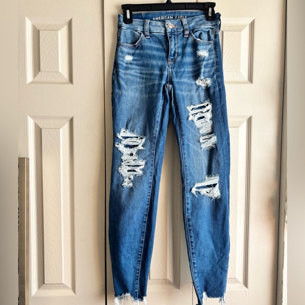 Denim American Eagle Curvy High Rise Jegging Skinny Ripped Jeans